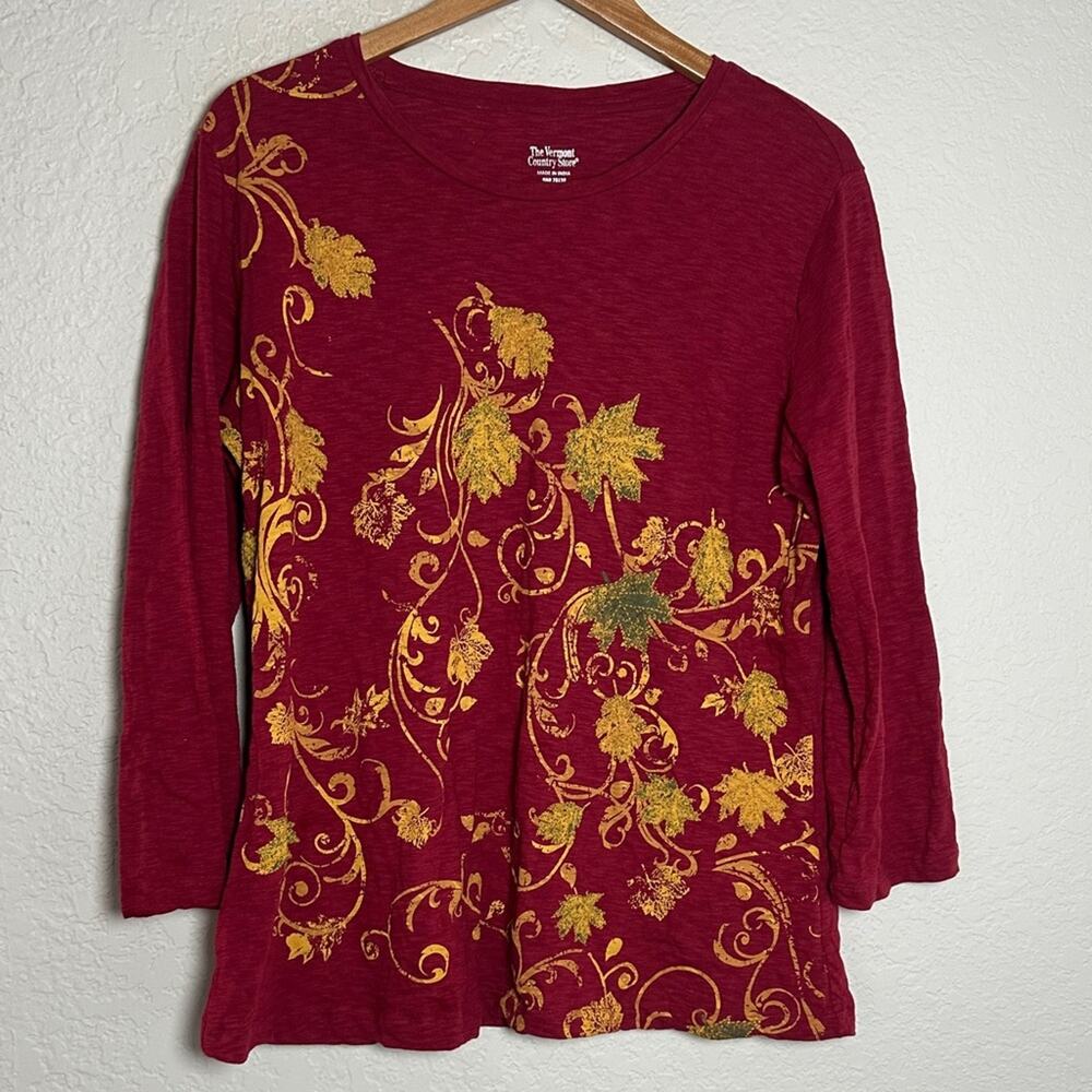 The Vermont Country Store Red Rust Gold Leaf Painted Top Artsy Fall Large